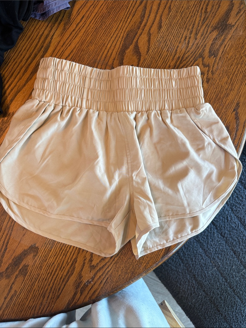Women's High-Waist Shirred Waist Shorts - Beige